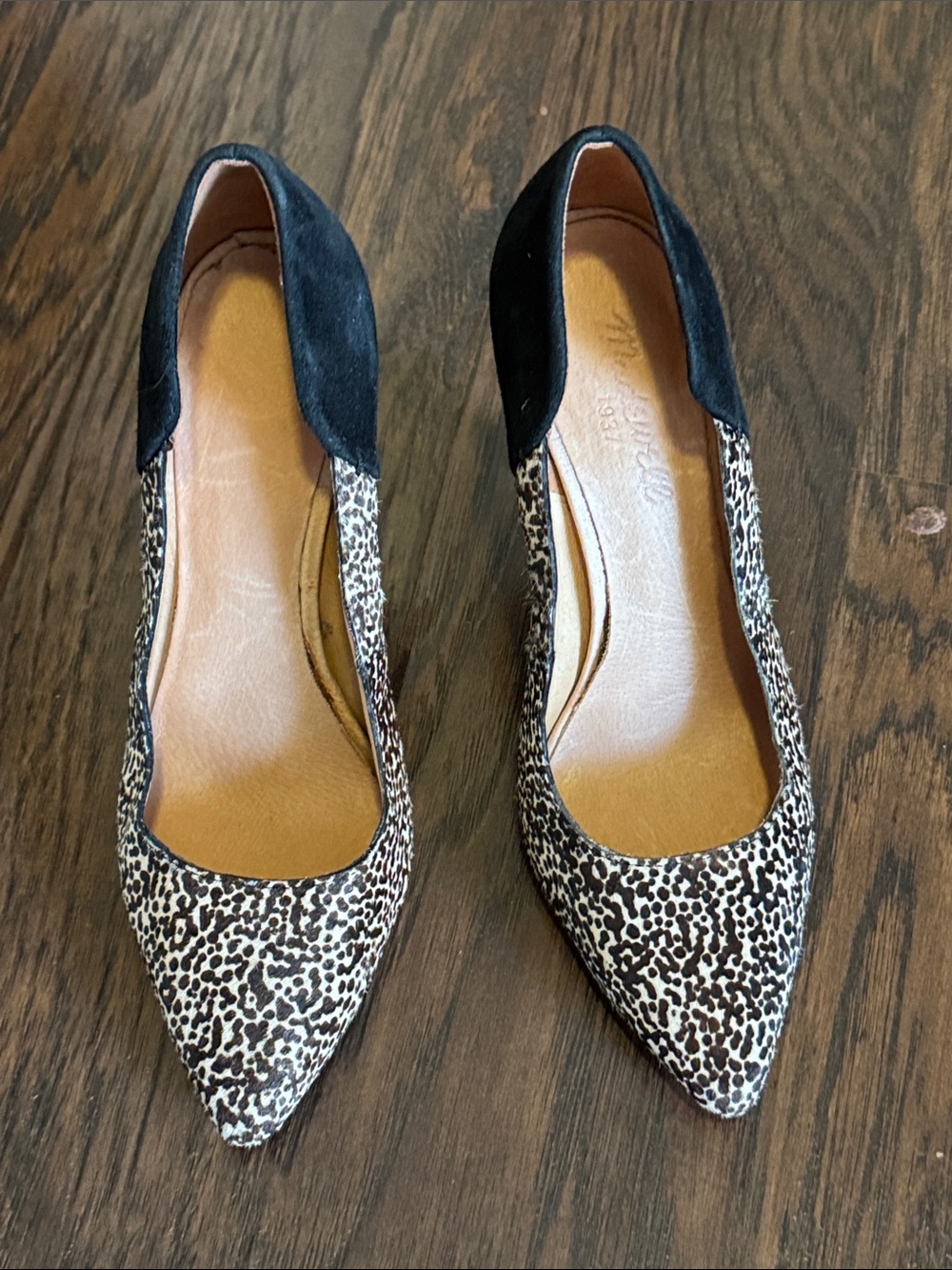 Madewell Leopard Hair Print Pointed Heels w/ Black Suede Heel Collar